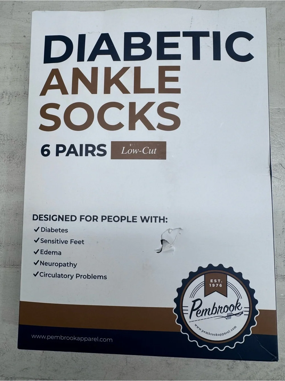 Pembrook 6 pairs Diabetic ankle socks low cut size large black
